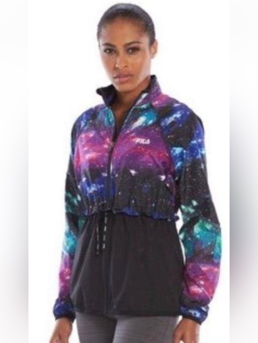 Fila Womens Galaxy Print Full Zip Drawstring Waist Windbreaker Sz L